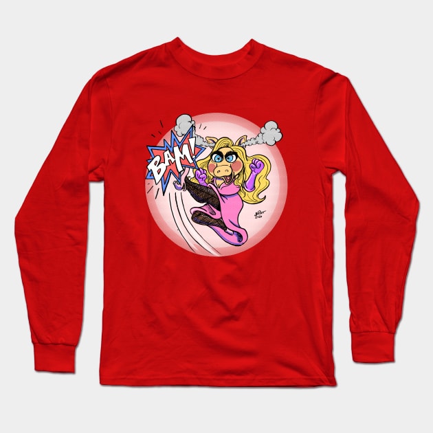 Angry Comic Book Piggy Long Sleeve T-Shirt by UzzyWorks